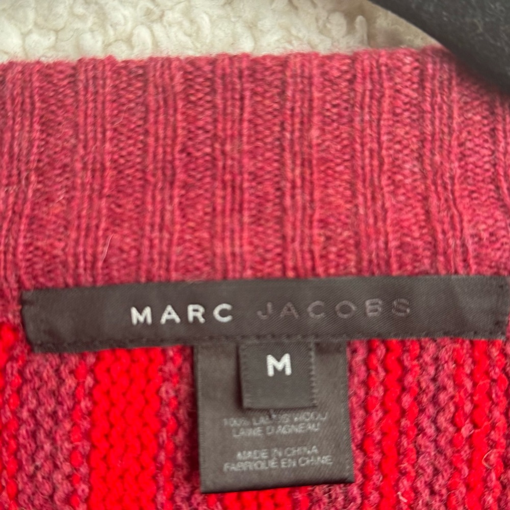 Marc Jacobs Red Striped Cardigan Lambswool Fitted Scandi Chic Button Front M - Picture 4 of 9